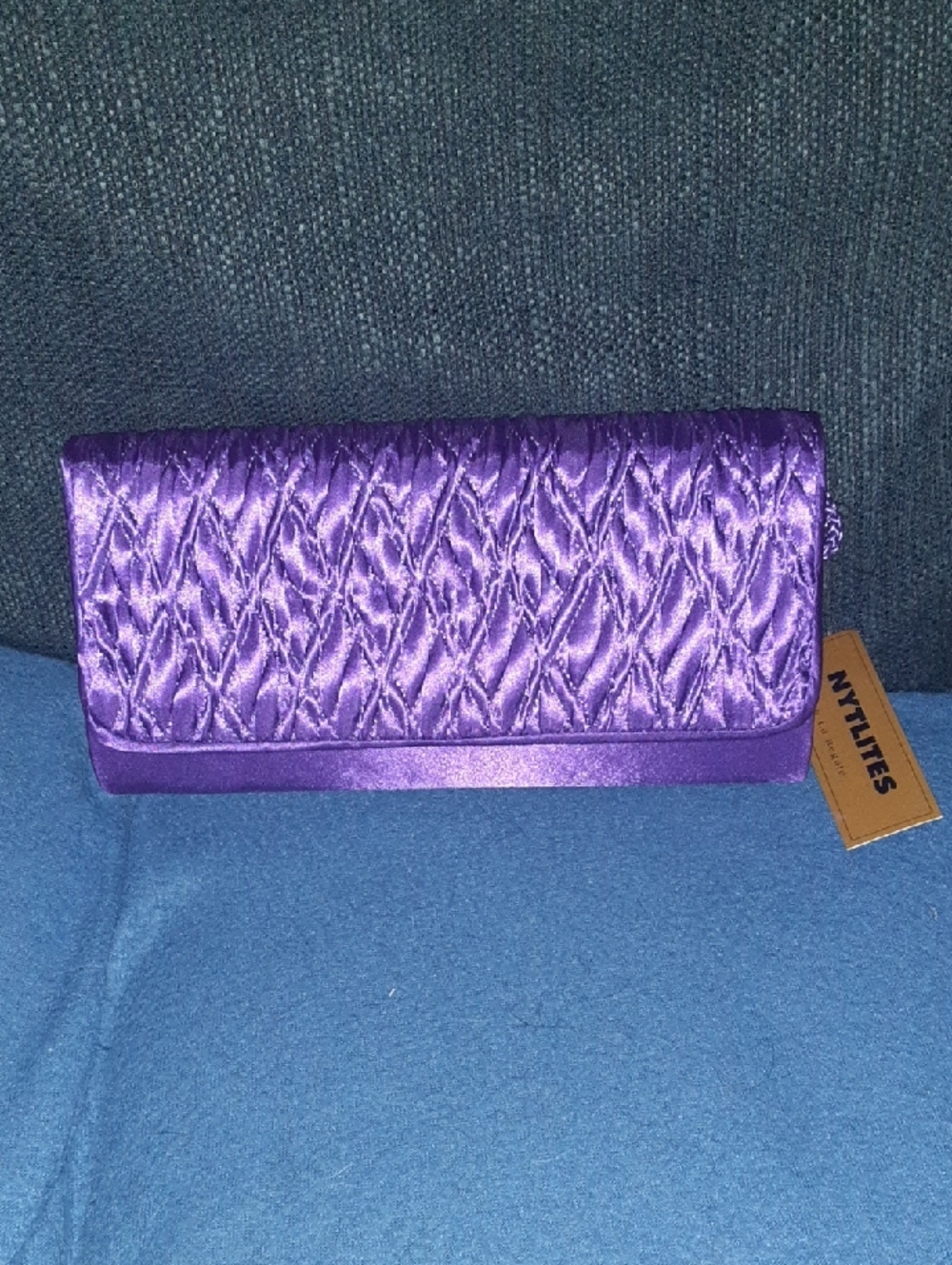 La Regale Shimmery Purple Quilted Satin Clutch